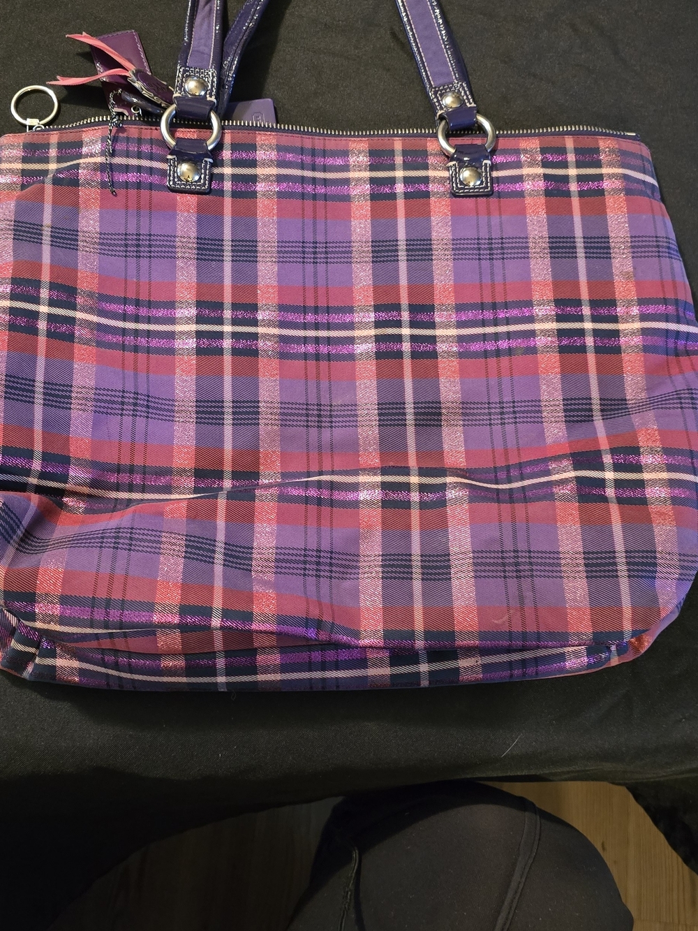 Coach Purple Plaid Poppy Tote with Pink Accents - Picture 6 of 8
